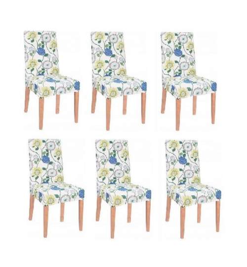 Set 6 huse scaun dining/bucatarie, din spandex, model floral, multicolor