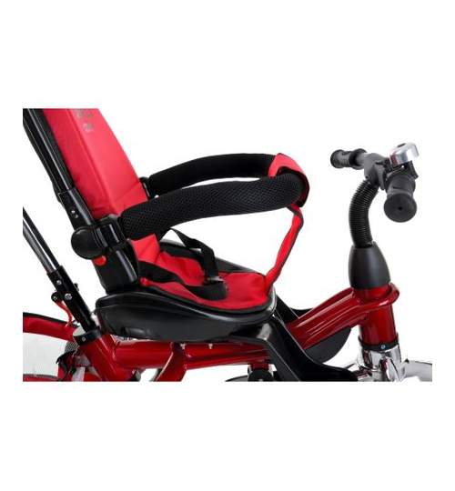 Tricicleta Carucior pentru copii cu scaun rotativ, copertina, cos, maner parental, suport picioare pliabil, culoare rosu