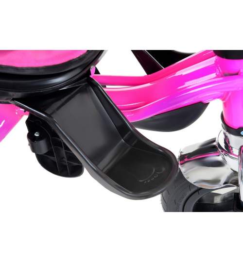 Tricicleta Carucior pentru copii cu scaun rotativ, copertina, cos, maner parental, suport picioare pliabil, culoare roz