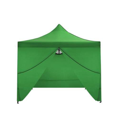 Cort Pavilion Pliabil 3x3 m pentru Curte, Gradina sau Evenimente cu 4 Pereti, Inchidere cu Fermoar, Culoare Verde