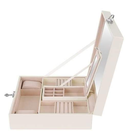 Cutie Caseta Organizatoare cu Oglinda pentru Ceasuri, Bijuterii sau Accesorii, 16 Compartimente