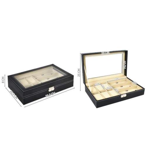Cutie Caseta Organizatoare pentru Ceasuri, Bijuterii sau Ochelari cu 9 Compartimente