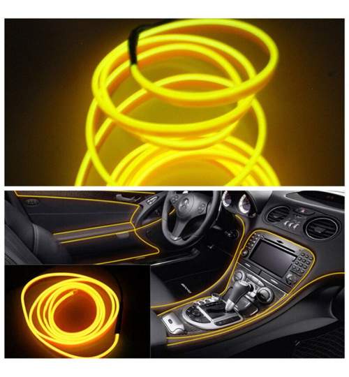 Fir cu neon pentru lumina ambientala auto, lungime 1m, culoare galben