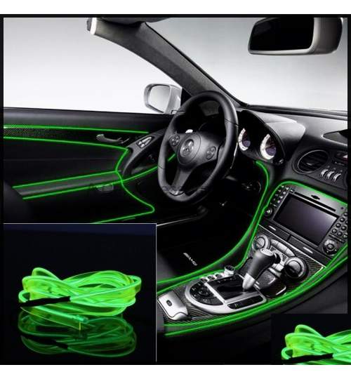 Fir cu neon pentru lumina ambientala auto, lungime 2m, culoare verde