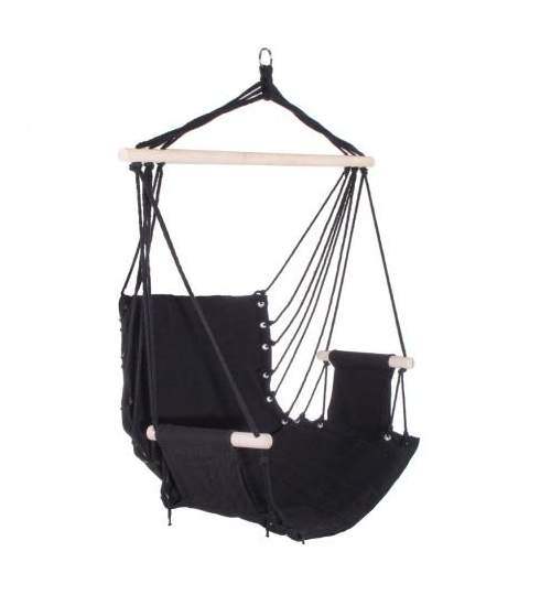 Hamac tip scaun suspendat din bumbac cu cotiere, 150kg, 130x90 cm, negru