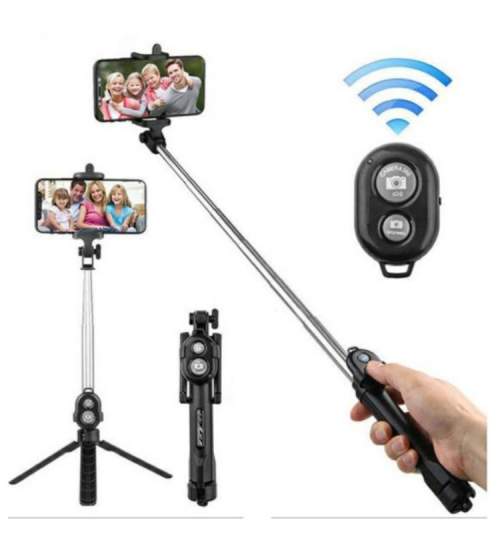 Trepied Foto cu Selfie Stick Universal 2 in 1 Extensibil, pentru Telefon + Telecomanda Bluetooth