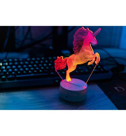 Lampa de veghe 3D LED cu telecomanda Unicorn, 7 culori, 22cm