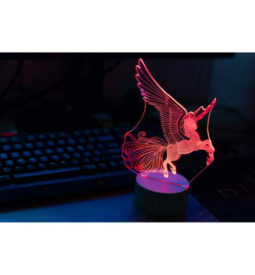 Lampa de veghe 3D LED cu telecomanda Unicorn cu aripi, 7 culori, 23cm