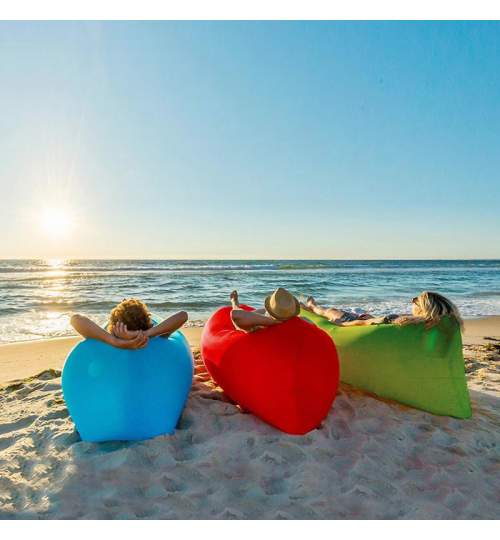 Saltea Gonflabila tip Sezlong Lazy Bag pentru Plaja sau Piscina, Umflare Rapida fara Pompa + Rucsac Depozitare, culoare galben