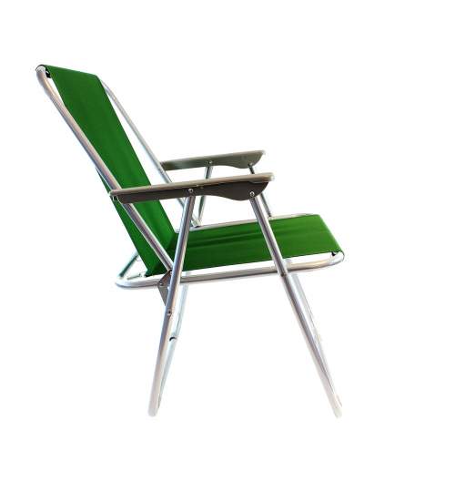 Scaun pliabil pentru interior sau exterior, cu cotiere, capacitate 100kg, culoare verde
