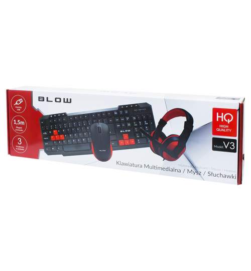 Kit Gaming Blow cu Tastatura, Mouse si casti, pentru PC sau Laptop, negru/rosu