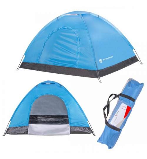 Cort Camping Impermeabil pentru 2 Persoane, cu plasa de tantari si husa depozitare, 200x150cm, Albastru