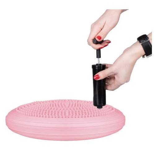 Perna pentru echilibru si masaj gonflabila, cu pompa, diametru 34 cm, roz
