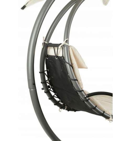 Balansoar tip sezlong cu umbrela, saltea si perinita confortabile, cadru metalic, culoare bej