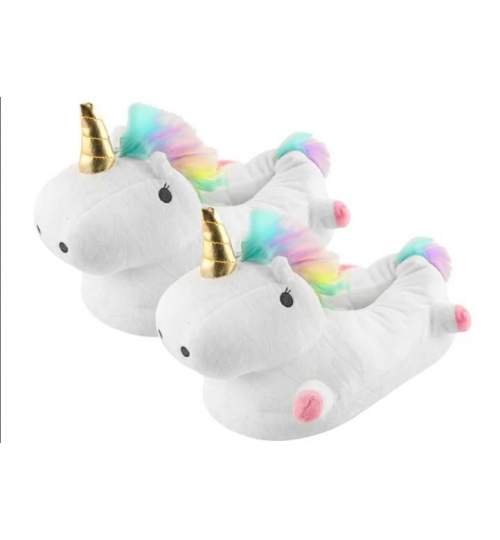 Papuci de casa model Unicorn, iluminare LED RGB, marime 35-40, alb