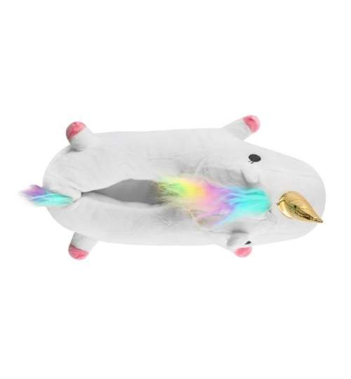 Papuci de casa model Unicorn, iluminare LED RGB, marime 35-40, alb