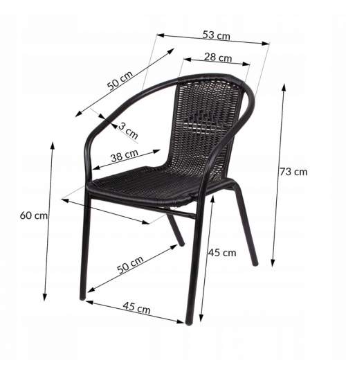 Scaun pentru terasa sau gradina, din ratan, cu cadru metalic, 100 kg, negru