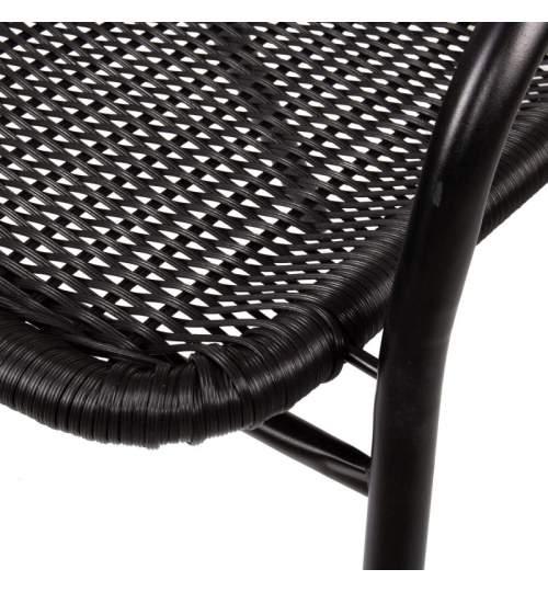 Scaun pentru terasa sau gradina, din ratan, cu cadru metalic, 100 kg, negru