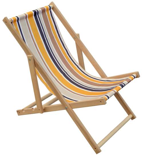 Scaun pliabil sezlong pentru plaja, gradina sau camping, cadru din lemn, culoare Galben/Maro