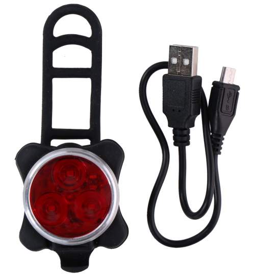 Lampa spate pentru bicicleta Dunlop, cu 3 LED-uri, incarcare USB si 4 functii, 37 x 35 x 55mm