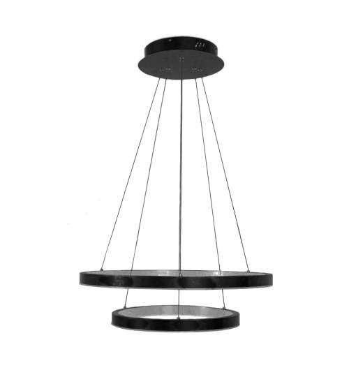 Lampa suspendata cu 2 inele LED, lumina rece, pentru living sau bucatarie, inaltime reglabila, 38W, negru