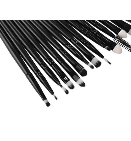 Set 20 pensule profesionale pentru machiaj, par sintetic, culoare negru