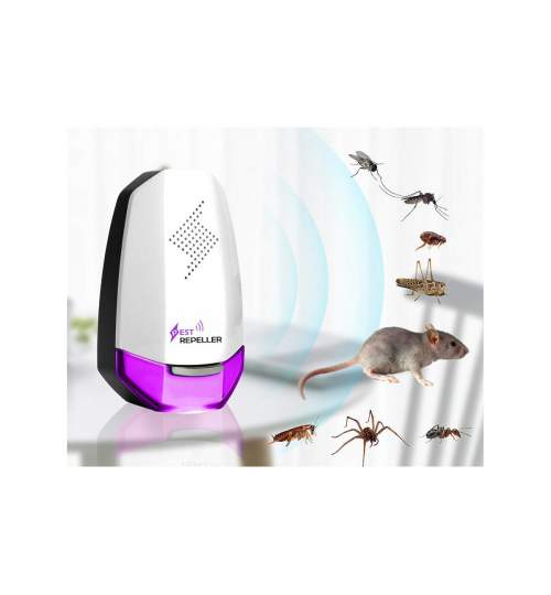 Dispozitiv cu ultrasunete anti-daunatori, rozatoare sau insecte, suprafata 100mp, 8W, culoare violet