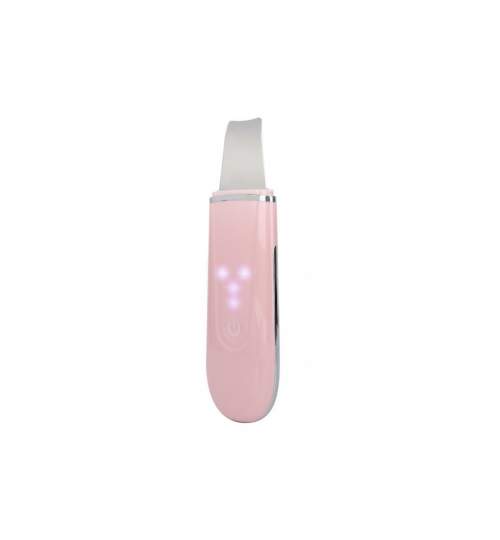 Dispozitiv cu ultrasunete skin scrubber pentru curatare faciala, EMS, cu 4 functii, incarcare wireless, roz