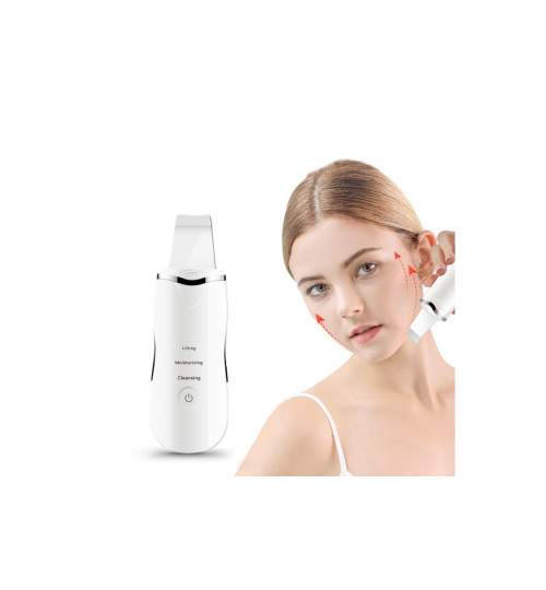 Dispozitiv cu ultrasunete skin scrubber pentru curatare faciala, functionare wireless, cu 3 functii, alb
