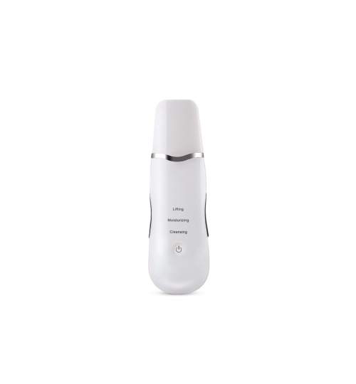 Dispozitiv cu ultrasunete skin scrubber pentru curatare faciala, functionare wireless, cu 3 functii, alb