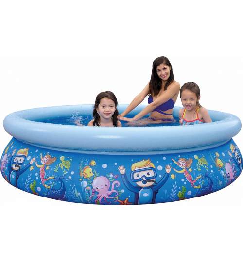 Piscina gonflabila rotunda pentru Copii, Sea World, 205x47 cm, albastru
