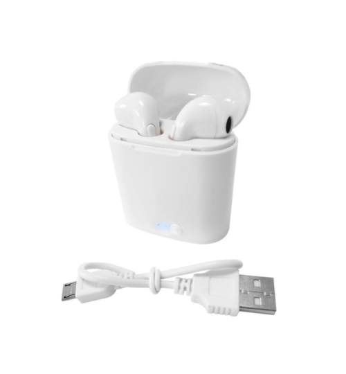 Casti Wireless Bluetooth 4.2, cu stand de incarcare, StandBy 100h, compatibil Andriod si iOS, culoare alb