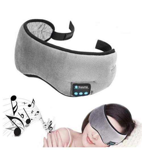 Masca pentru somn, functie Bluetooth 5.0, cu casti si microfon incorporat, fixare Velcro, culoare Gri