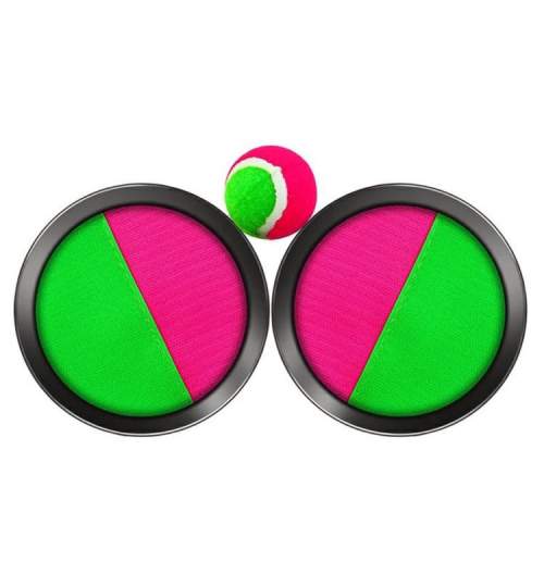 Set Joc Catch the Ball cu 2 Palete cu Velcro si o Minge, Culoare roz/verde