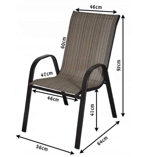 Scaun pentru Terasa sau Gradina M02, cu Cadru Metalic si Textilen, Capacitate 130kg, Maro