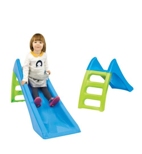 Tobogan de Gradina pentru Copii Fun Slide, cu Scara si Functie pentru Conectare Furtun de Apa, 116cm, Albastru