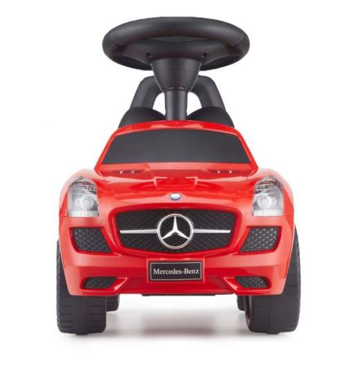 Masinuta Mercedes SLS AMG, volan interactiv cu melodii, scaun reglabil, roti pivotante, capacitate 25kg, culoare rosu