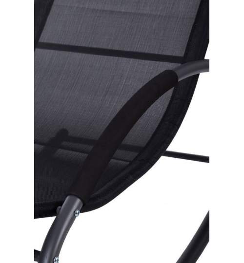 Set 2 Sezlonguri tip balansoar cu perna, cadru metalic, 146x89 cm, culoare negru