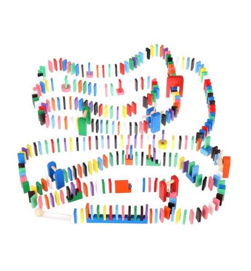 Set constructie Domino, joc educativ pentru copii din lemn, 1080 piese, cu accesorii, multicolor