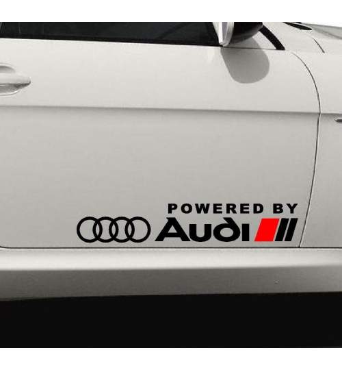 Set Stickere auto caroserie Powered by Audi, negru, 2buc