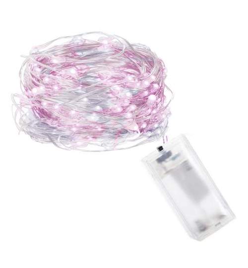 Instalatie luminoasa LED de Craciun, 20 led-uri, lumina alb rece + roz, 2m, 2x baterii AA