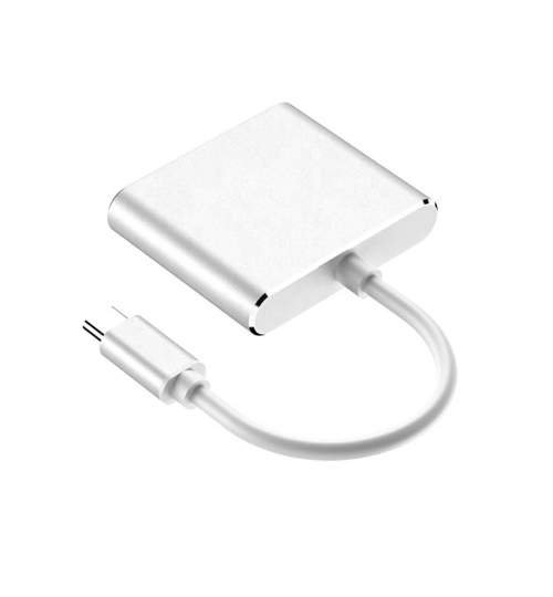 Adaptor multiport 3in1 USB-C la USB-C, HDMI si USB 3.0, cablu 15cm, argintiu