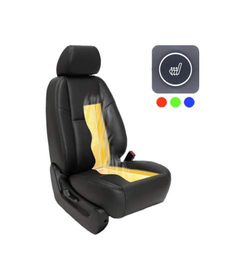 Kit incalzire pentru scaune auto sezut si spatar, din carbon, buton patrat RGB cu 3 trepte, pentru 1 scaun