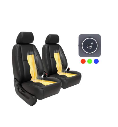 Kit incalzire pentru scaune auto sezut si spatar, din carbon, buton patrat RGB cu 3 trepte, pentru 2 scaune