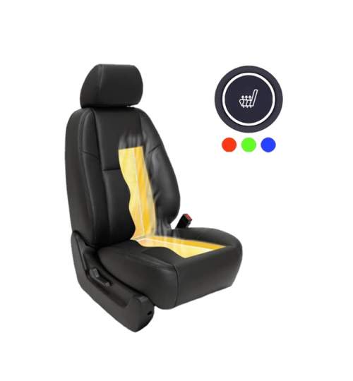 Kit incalzire pentru scaune auto sezut si spatar, din carbon, buton rotund RGB cu 3 trepte, pentru 1 scaun