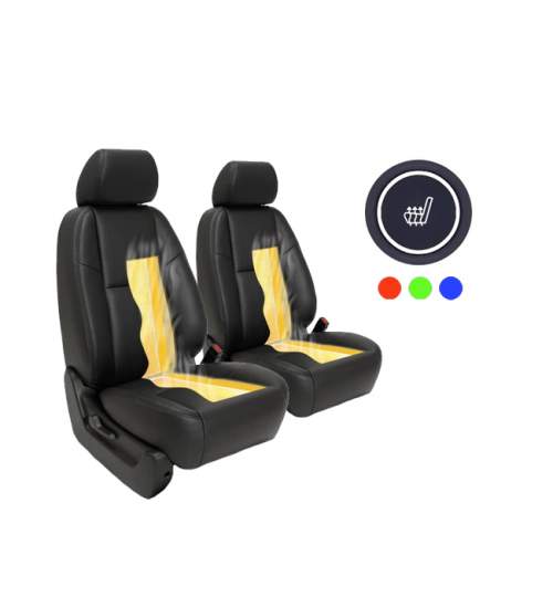Kit incalzire pentru scaune auto sezut si spatar, din carbon, buton rotund RGB cu 3 trepte, pentru 2 scaune