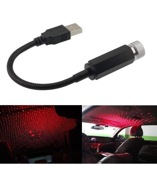Lampa LED USB cu proiectie lumina rosie pe plafon auto YEL02-LED
