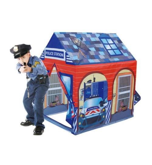 Cort de Joaca pentru Copii tip Garaj de Politie, Interior sau Exterior, rosu/albastru