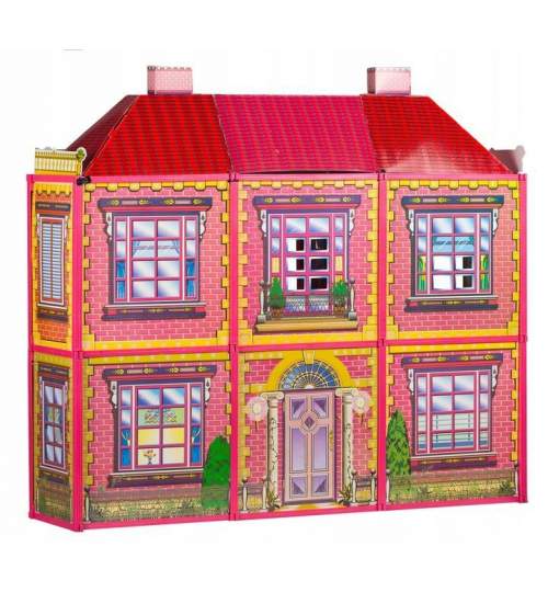 Jucarie Casa Mare de Papusi pentru Copii, cu 2 Etaje, 6 Camere si Piese de Mobilier, 128 elemente