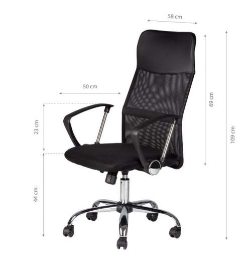 Scaun de birou directorial reglabil si rotativ, cu spatar ventilat, culoare negru